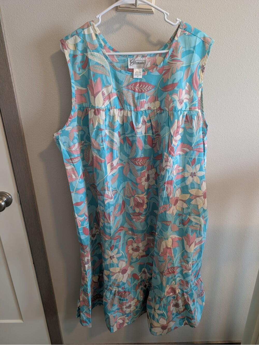 Easy Essentials Y2K Women's 2X Light Blue Floral Midi Dress Cottagecore Fairy